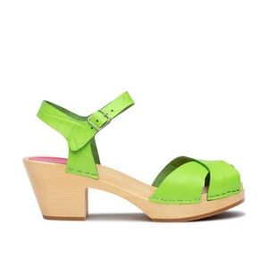 New Swedish Hasbeens Mirja Green Apple Croc Print Platform Sandals size 7/37